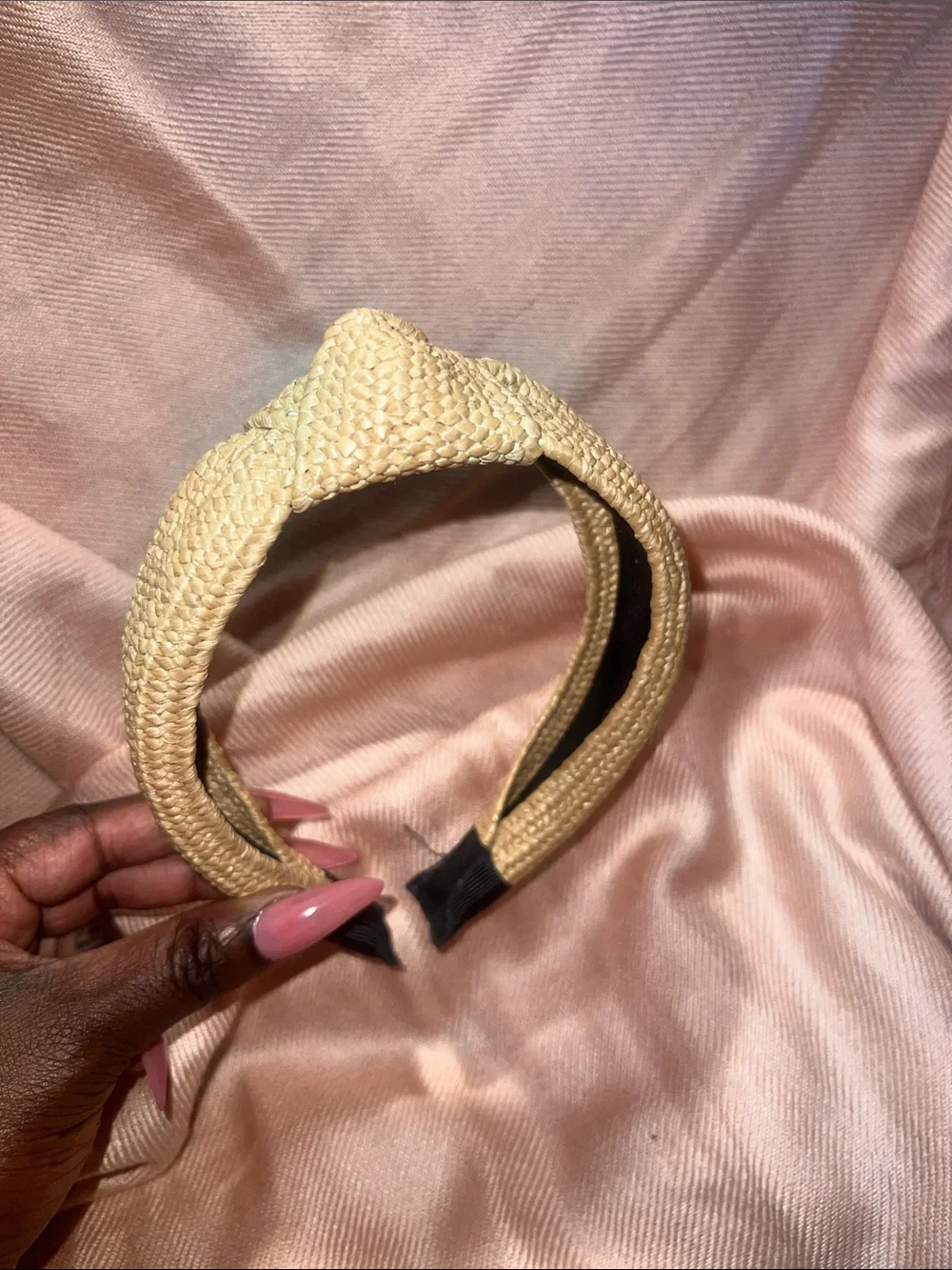 Woven Straw Knotted Headband in Natural